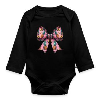 Coquette Schleife Ananas-Muster Hawaii Rosa - Baby Bio-Langarm-Body - Schwarz - Vorne