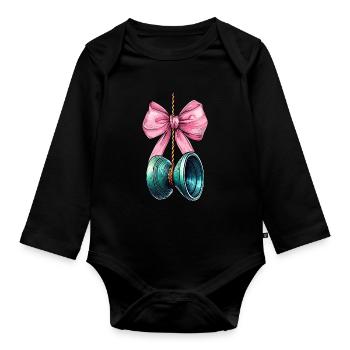 Coquette Bow Yoyo Spielzeug Mädchen Mütter Tag - Baby Bio-Langarm-Body - Schwarz - Vorne