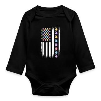 Easter Eggs Bunnies American Flag - Organic Longsleeve Baby Bodysuit - black - Front