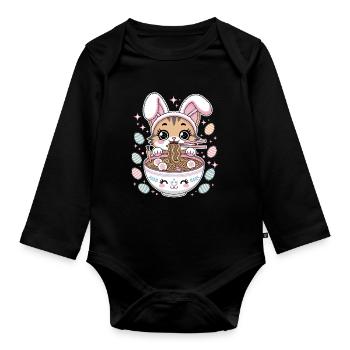 Easter Kawaii Anime Cat Ramen - Organic Longsleeve Baby Bodysuit - black - Front