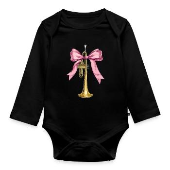 Coquette Bogen Trompete Instrument Trompeterin - Baby Bio-Langarm-Body - Schwarz - Vorne