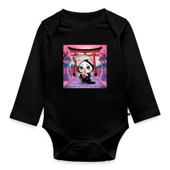 Grim Reaper Anime Cat Cherry Blossom - Organic Longsleeve Baby Bodysuit - black - Front