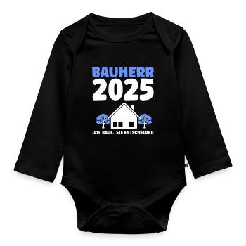 Bauherr Traumhaus Bauherrin Geschenk - Baby Bio-Langarm-Body - Schwarz - Vorne