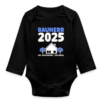 Bauherr Traumhaus Bauherrin Geschenk - Baby Bio-Langarm-Body - Schwarz - Vorne