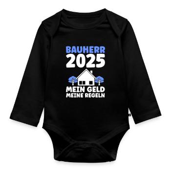 Bauherr Traumhaus Bauherrin Geschenk - Baby Bio-Langarm-Body - Schwarz - Vorne