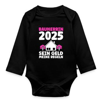 Bauherr Traumhaus Bauherrin Geschenk - Baby Bio-Langarm-Body - Schwarz - Vorne