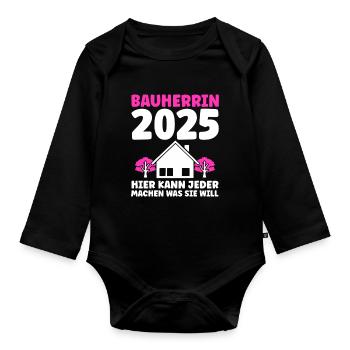 Bauherr Traumhaus Bauherrin Geschenk - Baby Bio-Langarm-Body - Schwarz - Vorne