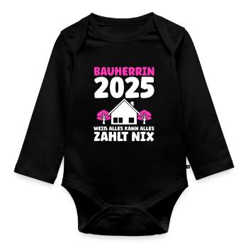 Bauherr Traumhaus Bauherrin Geschenk - Baby Bio-Langarm-Body - Schwarz - Vorne