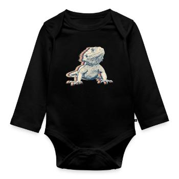 Bearded Dragon Lizard Retro Line Art - Organic Longsleeve Baby Bodysuit - black - Front