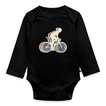 Cycling Biker Cyclist Bicycle Retro Line - Organic Longsleeve Baby Bodysuit - black - Front
