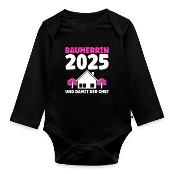 Bauherr Traumhaus Bauherrin Geschenk - Baby Bio-Langarm-Body - Schwarz - Vorne