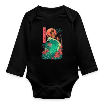 German Shepherd Dog Animal Japanese Surfing Flower - Organic Longsleeve Baby Bodysuit - black - Front