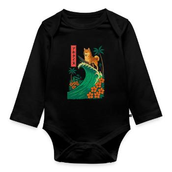 Akita Inu Dog Animal Japanese Surfing Flower - Organic Longsleeve Baby Bodysuit - black - Front