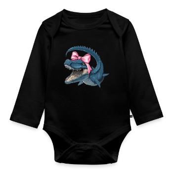 Coquette Bogen Mosasaurus Dinosaurier Mädchen Mama - Baby Bio-Langarm-Body - Schwarz - Vorne