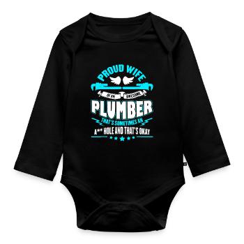 Proud Wife Of An Awesome Plumber - Organic Longsleeve Baby Bodysuit - black - Front