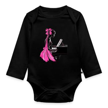 Coquette Bogen Pianist Klavier Mädchen Mom Mütter - Baby Bio-Langarm-Body - Schwarz - Vorne