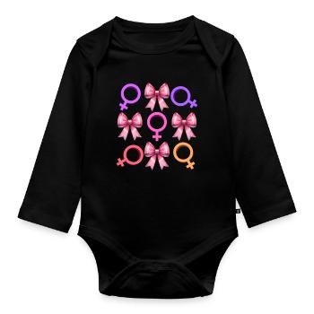 Kokette Schleife Feministisches Symbol Feminismus - Baby Bio-Langarm-Body - Schwarz - Vorne