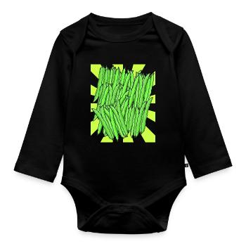 Green Bean Bean Vegetable Retro Vintage - Organic Longsleeve Baby Bodysuit - black - Front