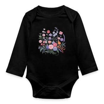 Jardinier de fleurs florales de fleurs sauvages colorées - Body Bébé bio manches longues - noir - Devant