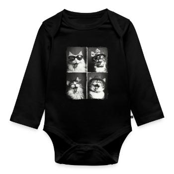 Drôle mignon chat amoureux animal photobooth selfie - Body Bébé bio manches longues - noir - Devant