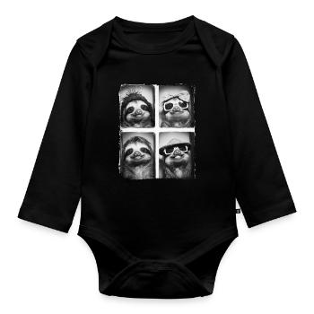 Lustiges süßes Retro-Faultier-Tier-Fotoboot-Selfie - Baby Bio-Langarm-Body - Schwarz - Vorne
