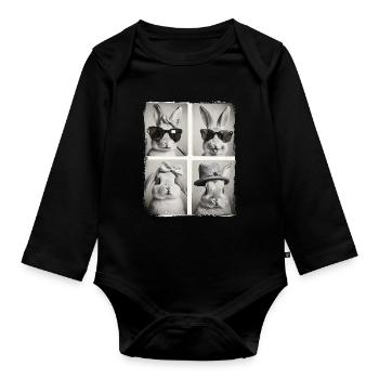Drôle mignon lapin lapin animal photobooth selfie - Body Bébé bio manches longues - noir - Devant
