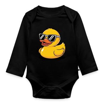 Gummiente mit Sonnenbrille Vogel Tier - Baby Bio-Langarm-Body - Schwarz - Vorne