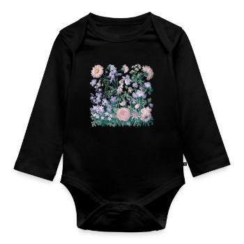 Jardinier de fleurs florales de fleurs sauvages colorées - Body Bébé bio manches longues - noir - Devant