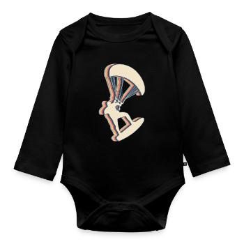 Kitesurfing Kite Surfer Retro Line Art - Organic Longsleeve Baby Bodysuit - black - Front