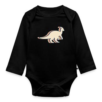 Parasaurolophus Dinosaur Retro Line Art - Organic Longsleeve Baby Bodysuit - black - Front