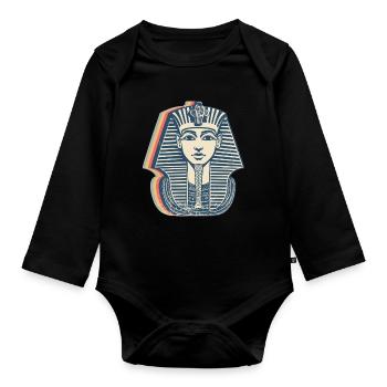 Pharaoh King Does Egyptian Retro Line Art - Organic Longsleeve Baby Bodysuit - black - Front