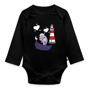 Delphin Fisch Fische maritim Kinder Kind Boot - Baby Bio-Langarm-Body - Schwarz - Vorne