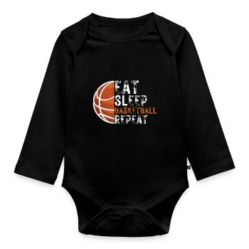 Eat Sleep Basketball Repeat - Organic Longsleeve Baby Bodysuit - black - Front
