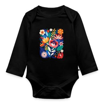Blumen - Frühling - Sommer - Blüten - Baby Bio-Langarm-Body - Schwarz - Vorne