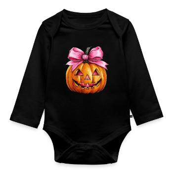 Coquettish Bow Pumpkin Spooky Halloween Mom - Organic Longsleeve Baby Bodysuit - black - Front