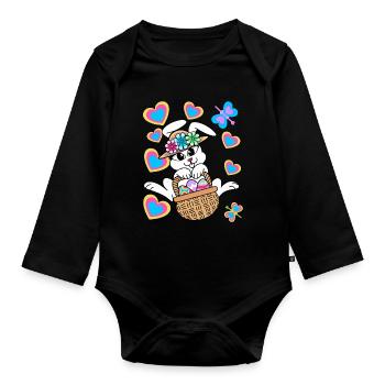 Easter Bunny Easter Bunny Eggs Easter Eggs Easter - Organic Longsleeve Baby Bodysuit - black - Front