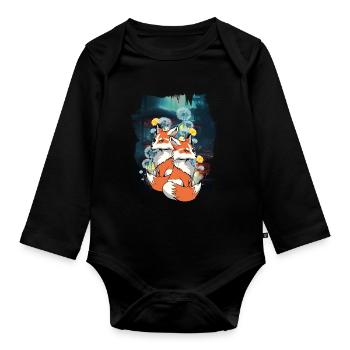 Forest animals, foxes, foxes, forest, wild animals - Organic Longsleeve Baby Bodysuit - black - Front