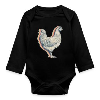 Chicken Farm Farmer Agriculture Retro Line Art - Organic Longsleeve Baby Bodysuit - black - Front