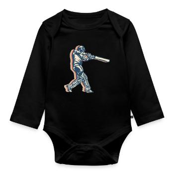 Cricket Player Team Retro Line Art - Organic Longsleeve Baby Bodysuit - black - Front
