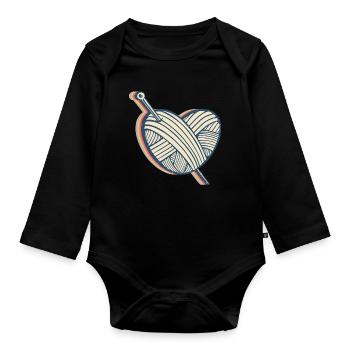 Crochet Crochet Crochet Crochet Knitting Heart - Organic Longsleeve Baby Bodysuit - black - Front