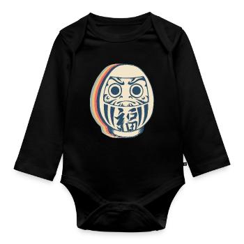 Daruma Puppe Japan Retro Line Art - Baby Bio-Langarm-Body - Schwarz - Vorne