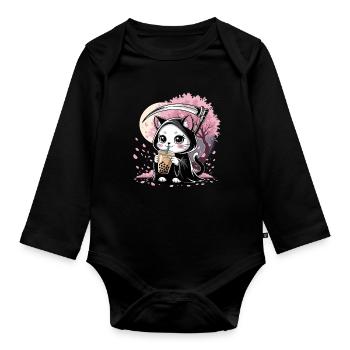 Sensenmann Anime Katze Kirschblüte - Baby Bio-Langarm-Body - Schwarz - Vorne