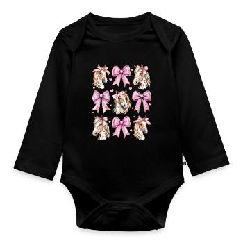 Coquette Bogen Appaloosa Pferd Mädchen Mama Rosa - Baby Bio-Langarm-Body - Schwarz - Vorne