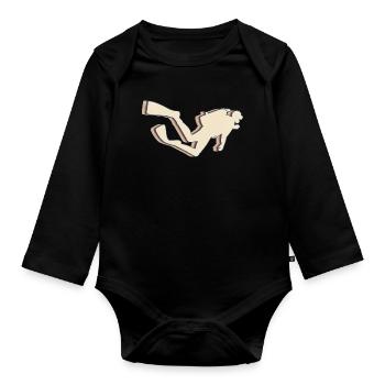 Diving Diver Retro Line Art - Organic Longsleeve Baby Bodysuit - black - Front