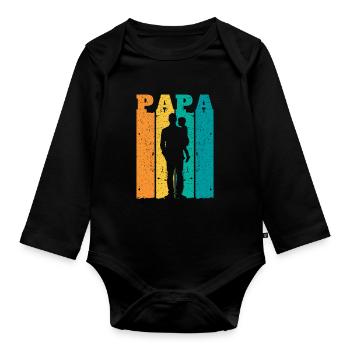 Retro Papa Silhouette – Vintage Style Vatertag - Baby Bio-Langarm-Body - Schwarz - Vorne