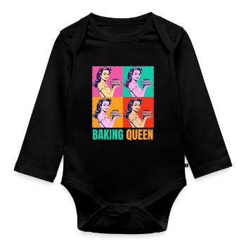 Backen Torte Backkönigin Backfee Bäckerin Pop Art - Baby Bio-Langarm-Body - Schwarz - Vorne
