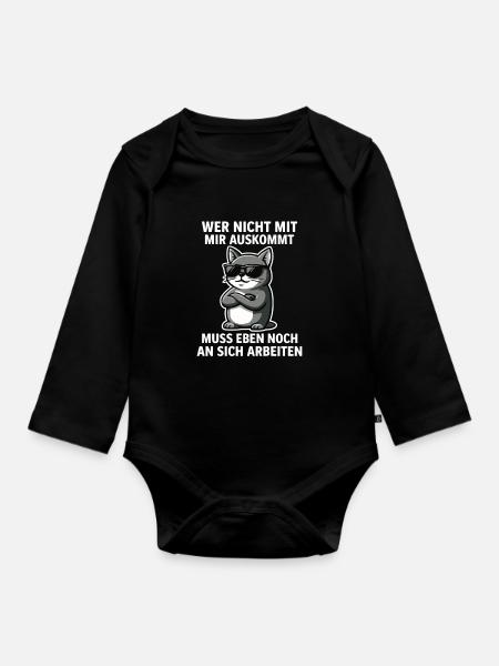Coole Katze Spruch - Baby Bio-Langarm-Body - Schwarz