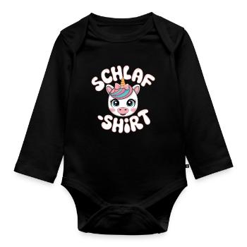 Einhorn Schlafshirt Unicorn Tier Geschenk - Baby Bio-Langarm-Body - Schwarz - Vorne