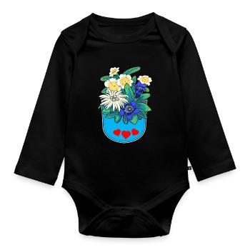 Alpen Blumen Österreich Tirol Schweiz Blume - Baby Bio-Langarm-Body - Schwarz - Vorne