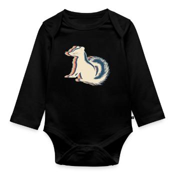 Skunk Raccoon Retro Line Art - Organic Longsleeve Baby Bodysuit - black - Front